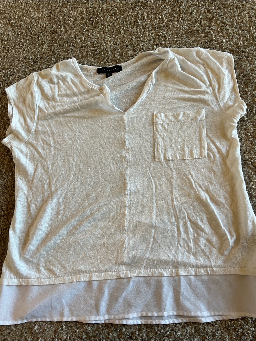 Laundry by Shelli Segal Cream V-Neck Knit Tee with Sheer Hem
